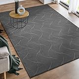 the carpet Rio - moderner und weicher Teppich Wohnzimmer Schlafzimmer mit Anti-Rutsch-Rücken und 3D-Optik, Flauschige Oberfläche, pflegeleicht und robust, Anthrazit, 80 x 150 cm