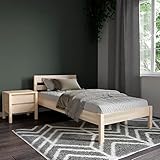 Hansales Holzbett 100x200 cm Kaja Scandi Style ohne Rollrost aus unbehandeltem hartem FSC® Birken Massivholz - über 350 kg - Einzelbett Bettgestell mit Kopfteil.