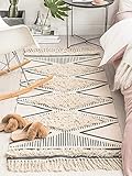 INKAROBOX Baumwolle Teppich Getuftet Baumwollteppich Waschbar mit Quasten, gewebter geometrischer Shag-Überwurf, Boho-Bereichsteppich für Waschküche/Schlafzimmer (Beige, 60 x 130 cm)