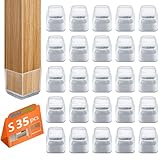 Stuhlbeinkappen Eckig, 35pcs Bodenschoner für Stühle, Schutzkappen für Stuhlbeine mit Filz, Klare Silikon Stuhlbeinschoner Zum Schutz von Böden, Klein(23-31mm)