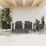 AUVYI 7-TLG. Patio-Essgruppe Schwarz Poly Rattan und Stahl Klassisches Design Innenhof Outdoor-Möbel Set Esssets Stabiler Rahmen Outdoor-Essgruppe Robustheit und Stabilität Gewährleisten