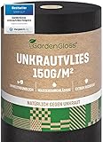 GardenGloss 50m2 Unkrautvlies Gartenvlies 150g/m2 Extra Stark Gegen Unkraut – Extrem Reissfest und Hohe UV-Stabilisierung – Unkrautfolie Wasserdurchlässig (50m x 1m, 1 Rolle)