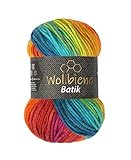 Wollbiene Batik Wolle mit Farbverlauf mehrfarbig 100g Multicolor Strickwolle Häkelwolle (2060 beere orange grün türkis)