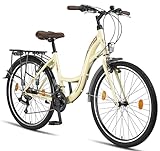 Licorne Bike Stella Premium City Bike in 24,26 und 28 Zoll - Fahrrad für Mädchen, Jungen, Herren und Damen - 21 Gang-Schaltung - Hollandfahrrad Citybike (Beige, 26.00)