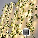 A.bigwhale Lichterkette Außen, Solar Lichter Balkon Künstlich Efeu Girlande mit 60 LED Lichterketten Wasserdicht, 8 Modi für Garten Balkon Terrasse Zimmer Deko