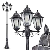 Außenleuchte Lignac Frost, Kandelaber antiker Look, Aluguß Schwarz/Silber m. Milchglas-Scheiben, 3-armige Wegeleuchte, höhenverstellbar, Retro/Vintage Gartenlampe, E27-Fassung, IP44, ohne Leuchtmittel