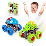 AESTEMON Auto Spielzeug ab 3 Jahre Junge, 2 Stück Monstertruck Dinosaurier Cars Spielzeug Kinderspielzeug 2 3 Jahre Junge, 360° Drehbaren Spielzeugauto Kinder Geschenk Junge 2 3 4 5 Jahre