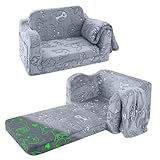 MeMoreCool Schlafsofa für Kinder, ausklappbarer Sessel für Mädchen und Jungen, bequeme zusammenklappbare Mini-Couch für Babies, weiche Plüsch-Liege für Kinderspielzimmer, leuchtende Hunde