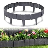 NAIZY Rasenkante 2,5m PP Material-Gartenzaun in Steinmuster, Anthrazit Garten dekorativ per 1 Element 25 x 23 cm[L x H] Gartenpalisade für Gartenzaun und Rasens【Anthrazit, 10 Stück, 2.5m】