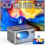 Puxinat Beamer 【Autofokus/Trapezkorrektur 6D/4P】 20000L Native 1080P Mini Beamer, WiFi6 Bluetooth Beamer 4K Unterstützt, 50%-100% Zoom Tragbar Projektor, Kompatibel mit Smartphone/TV Stick/Laptop