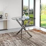 GOLDFAN Runder Esstisch Glas Moderner Küchentisch Runder Glastisch Esszimmertische für Esszimmer Wohnzimmer Küche, Silber 80cm