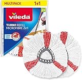 Vileda Turbo 2in1 EasyWring&Clean Wischmopp Ersatzköpfe, Mikrofaser Moppköpfe mit Kraftfasern für Vileda Turbo Sets, auch für empfindliche Böden, 2er Pack, Rot/Weiß
