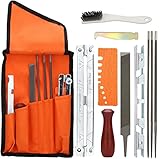 Kettensägen Schärffeilen Kit Sägeketten Feilen Chainsaw Sharpening Files Kit Universal Chainsaw File Set File Kit for Sharpening Saw Chains 11 Pieces