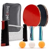 BERAXPOL Tragbares Premium-Tischtennis-Set, All-in-One-Tischtennisschläger-Set mit ausziehbarem Netz | 3 Tischtennisbälle | Tragetasche, Familienspaß | Geschenk