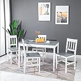 LafeuR Essgruppe, Esstisch mit 4 Stühlen, 5-Teiliges Esstisch-Set Kiefernholz für Esszimmer, Küche, Wohnzimmer, Grau,Weiß