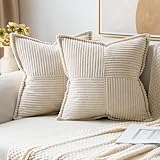 MIULEE 2er Set Kordsamt Kissenbezüge Samtkissen Weich Dekokissen Dekorativ Kissenbezug Modern Kissenhülle Sofakissen Zierkissen Couchkissen für Wohnzimmer Schlafzimmer Creme 50x50 cm