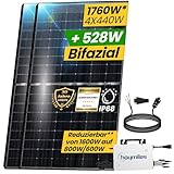 EPP.Solar® 1760W Balkonkraftwerk 1600W komplett Steckdose - Solaranlage mit 440W Bifaziale Solarmodule, Hoymiles HMS-1600-4T Wechselrichter und 5m Wielandstecker - Balkonkraftwerk Komplettset