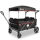 elvent® WagonPro City Bollerwagen/Handwagen faltbar mit Dach I 4 Sitzplätze | groß I Sitzpolster, Hecktasche, Feststellbremse, 5-Punkt-Gurt I für 4 Kinder (Schwarz)