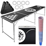 Jago® Bierpong Tisch Set - ab 18 / für Erwachsene, inkl. 6 Bälle & 100 Becher, Becherhalter, Höhenverstellbar/Klappbar, Aluminium – Beer Pong Tische, Beerpong, Bier Pong, Partytisch, Trinkspiele