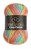 Wollbiene Crazy Cotton Batik 100 Gramm mit Farbverlauf 55% Baumwolle mehrfarbig Multicolor Strickwolle Häkelwolle Wolle Ganzjahreswolle (6010 orange grün mint)