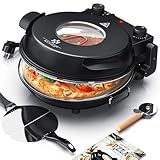 KESSER® Pizza-Ofen elektrisch bis 400 Grad | Elektrischer Pizzabäcker 1200W mit feuerfester Steinplatte & Timer Durchmesser 32cm | 5 Heizstufen & Sichtfenster | inkl. Pizzaschneider & Rezeptbuch