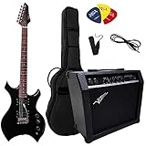 HEAVY METAL SET - ELEKTROGITARRE HEAVY SCHWARZ - VERSTÄRKER 45 WATT - TASCHE - BAND - 3xPIK - STIMMGERÄT - E GITARRE 2x HUMBUCKER