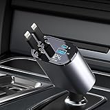 Aimtel Einziehbares Auto Ladegerät,Handy Schnellladegerät 60W,2 -Ladekabel und 2 USB-Anschlüsse,Retractable Car Charger kompatibel mit iPhone 14/14 pro/14 pro max/13/12/11/XS/XR