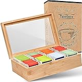 Paulson & Svenson® Nachhaltige Teebox mit 8 Fächern - Teebeutel Aufbewahrungsbox aus Zertifiziertem Bambusholz - Teebox mit luftdichtem Magnetverschluss und Sichtscheibe