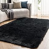 OMERAI Wohnzimmer für Teppich hochflor Shaggy Teppich antirutsch Schlafzimmer Teppich Teppiche Gegend (Schwarz,90x150cm)