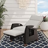 Grand patio Relaxliege Liegesessel mit Sitzkissen Gartensessel Verstellbare Rückenlehne Rattan Sonnenliege für Innen Außeneinsatz -Creme Sitzkissen & Grau Rattan