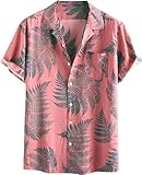 Runcati Herren Hawaiihemd Kurzarm Hemd Funky Sommerhemd Casual Strandhemd Button Down Freizeithemden Hawaii Urlaub Shirt Rosa L