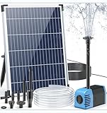 Biling Teichpumpe Solar 12W 605 L/H Förderleistung, Solar Springbrunnen mit 1,5M Bachlaufschlauch DIY Wasserspiel 5M Leitungslänge Solar Bachlaufpumpen für Teich Garten Wasserfall Pool