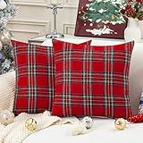 Kiatuniya Kissenbezug Weihnachten 45x45 Rot Kariert Weihnachtskissenbezug Tartan Weihnachtskissen Kissenhülle Sofakissen Dekokissen Kissenbezüge Deko für Sofa Schlafzimmer Wohnzimmer 2er Set