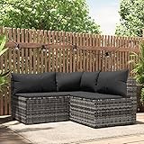 Yolola Poly-Rattan 3-Sitzer Balkonsofa | Balkonmöbel | Gartensofa Set | Garten-Lounge-Möbel Set perfekt für kleine Balkons Grau