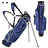 COSTWAY Golfbag, Golf Stand Bag mit Standfüßen, Regenhaube & 4-facher Unterteilung, tragbare Pencil Bag mit Kopfteil & Tragegurt, leichte Golftasche für Damen & Herren (Blau)