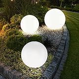 etc-shop 3er Set LED Außen Solar Kugel Leuchten Garten Beleuchtung Rasen Blumenbeet Steck Lampen 20, 25 und 30 cm