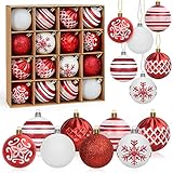 Weihnachtskugeln Set, 16 Stück Christbaumkugeln Rot Weiß 6cm, Kunststoff Weihnachtsbaumkugeln Rot, Christbaumschmuck Weihnachtsbaumschmuck, Weihnachtsbaum Dekoration