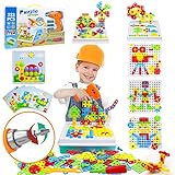 Akokie Steckspiel Spielzeug ab 3 Jahre mit Bohrmaschine Pädagogisch Kreativ Spielzeug 3D Puzzle Mosaik Werkzeugkoffer Kinder Spiele ab 3 4 5 6 Jahre für Jungen Mädchen (223 Stücke)