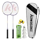 Badminton Schläger Set of 2 Profi Leichtgewicht Badminton Racket Federball mit 3 Badminton bälle, 2 Handgrips, 1 Schlägertasche&2 Badmintonschläger für Training, Sport (Lila)