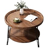 ZOYIZEN Couchtisch Rund mit 2 Etagen, Beistelltisch Holz, Wohnzimmertisch, Holzoptik, Größe des großen Beistelltisches ist 50 x 60 cm (Ø x H), Kleine Tischplatte 40 cm Ø, Wohnzimmertisch