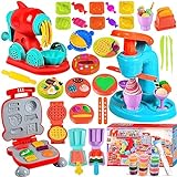 MUOIVG 51 Stück Knete Dough Set für Kinder, Kitchen Creations Nudelmaschine Spielset Burger Eiscreme, Knete Zubehör mit Accessoires und 12 Dosen Knete, Spielzeug Geschenk mädchen & Junge 2-10 Jahre