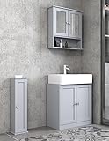 URBNLIVING 3-teiliges Badezimmer-Holzmöbel-Set – Wandspiegelschrank, freistehend, Unterschrank und Toilettenpapierspender – Organisations-Aufbewahrungslösung für Badezimmer