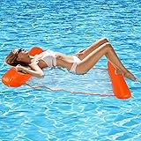 Sinwind Aufblasbares Schwimmbett, Wasser-Hängematte 4-in-1Loungesessel pool lounge luftmatratze pool aufblasbare hängematte pool aufblasbare hängematte für Erwachsene und Kinder (Orange)