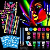 HOWAF UV Bodypainting Farben Kinderschminke Set Schwarzlicht schminke neonfarben für die Haut leuchtfarbe körperfarbe Fluoreszierende face Paint für Halloween Karneval Make-up faschingsschminke