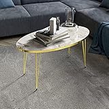 [en.casa] Couchtisch Skævinge Beistelltisch 43 x 90 x 50 cm Kaffeetisch aus Spanplatte und Metall Sofatisch für Wohnzimmer Schlafzimmer Marmor, weiß/Gold