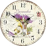 TAHEAT 30 cm Lila Lavendel Blume Wanduhr, Holz Rustikale Vintage Uhren, Leise Ohne Tickgeräusche Landhausstil Wanduhren für Wohnzimmer/Schlafzimmer/Küche/Esszimmer