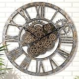 Lafocuse Wanduhr Groß mit Beweglichen Zahnrädern, Shabby Chic Holz, Industrial Steampunk XXL Vintage Retro Romische Zahlen 57 cm für Küche Wohnzimmer Bar