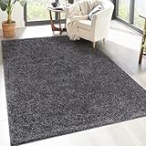 carpet city Shaggy Hochflor Teppich - 120x170 cm - Anthrazit - Langflor Wohnzimmerteppich - Einfarbig Uni Modern - Flauschig-Weiche Teppiche Schlafzimmer Deko