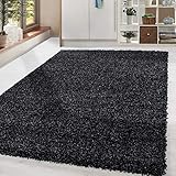 HomebyHome Hochflor Teppich Läufer Flur 80 x 150 cm Shaggy Teppich Anthrazit - für Schlafzimmer, Wohnzimmer und als Küchenläufer - Kleiner Teppich Flauschig, Weich, Einfarbig, Pflegeleicht, Langflor