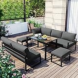 Merax Gartenmöbel Set 5-Personen, Lounge Sitzgruppe Outdoor aus Aluminium mit Couchtisch, verstellbare Rückenlehne, für Garten Balkon und Terrasse, inkl. Kissen und Rückenlehne, Gartenlounge Set